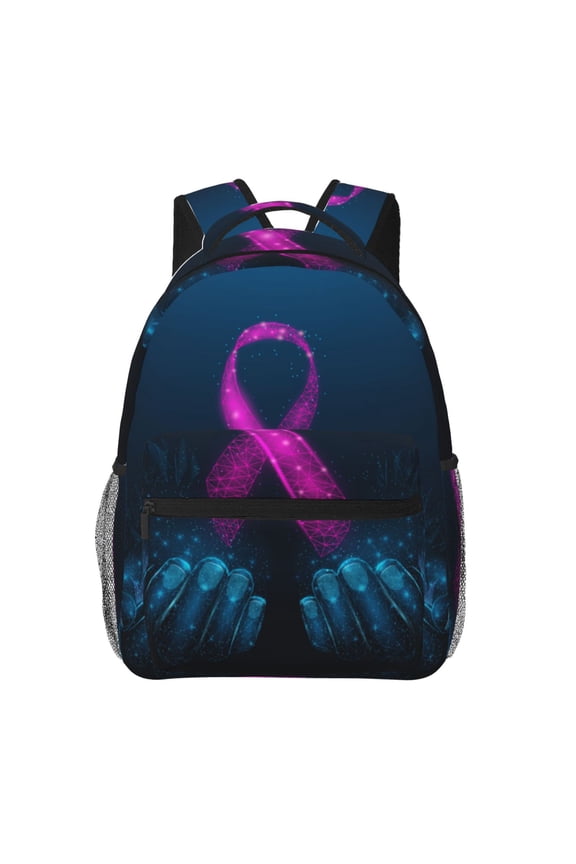 Two Human Hands are Holds Ribbon Awareness Backpack, a stylish and functional choice for both men and women, is the perfect basic bookbag for college, work, or travel