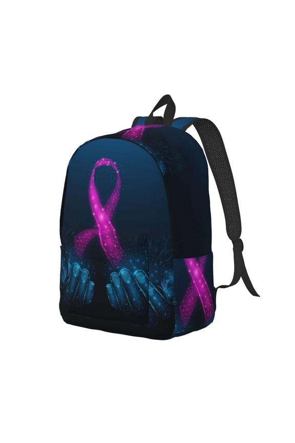 Two Human Hands are Holds Ribbon Awareness Canvas College Laptop Backpack, a durable rucksack designed for both men and women, ideal for travel, school, and daily use-Small