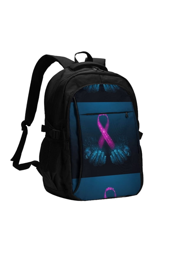 Two Human Hands are Holds Ribbon Awareness for Travel Laptop Backpack, USB-Charging-Enabled, Spacious Business Backpack for Men and Women,College School Computer Bag