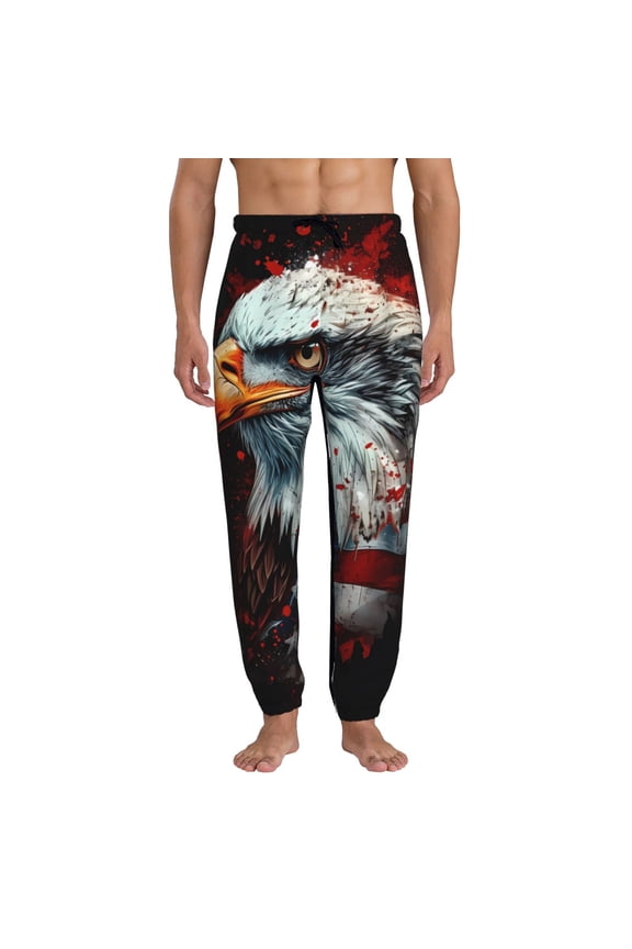 USA Bald Eagle Print Active Tech Joggers for Men, Mens Sweatpants Lounge Pants with Pockets-