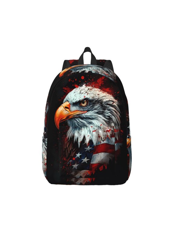 USA Bald Eagle for Canvas College Laptop Backpack, Durable Rucksack Travel Notebook Bag School Backpack Book Bag for Men Women