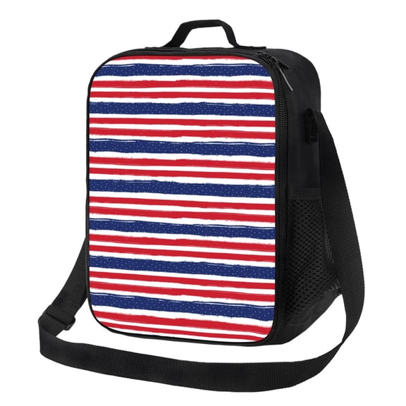 Xecao USA Colors Stripes Print Lunch Bag - Durable, Double-Insulated Lunch Bag, Holds Lunch Box, Water Bottle, & Snacks,Leakproof Cooler Tote Bag