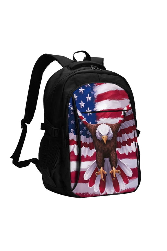 USA Eagle with Spread Wings for Travel Laptop Backpack, USB-Charging-Enabled, Spacious Business Backpack for Men and Women,College School Computer Bag