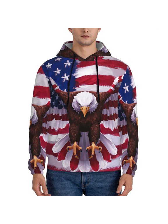 USA Eagle with Spread Wings Pattern Men's Adult Pullover Hoodie,Hooded Sweatshirt-3X-Large