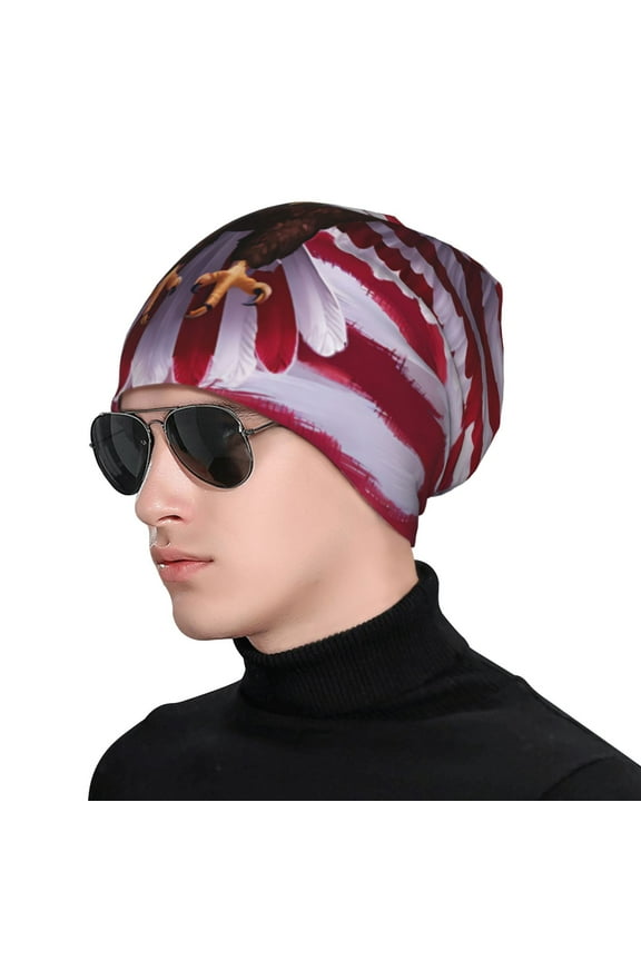USA Eagle with Spread Wings Print Beanie Knitted Hat for Men Women, Winter Fashion Knit Cuffed Caps Unisex