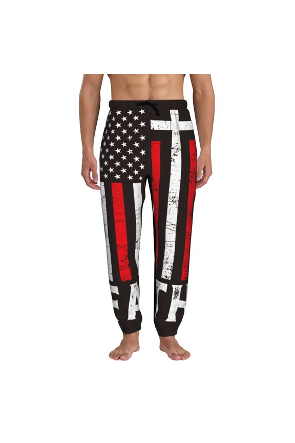 USA Flag Cross Print Active Tech Joggers for Men, Mens Sweatpants Lounge Pants with Pockets-Medium