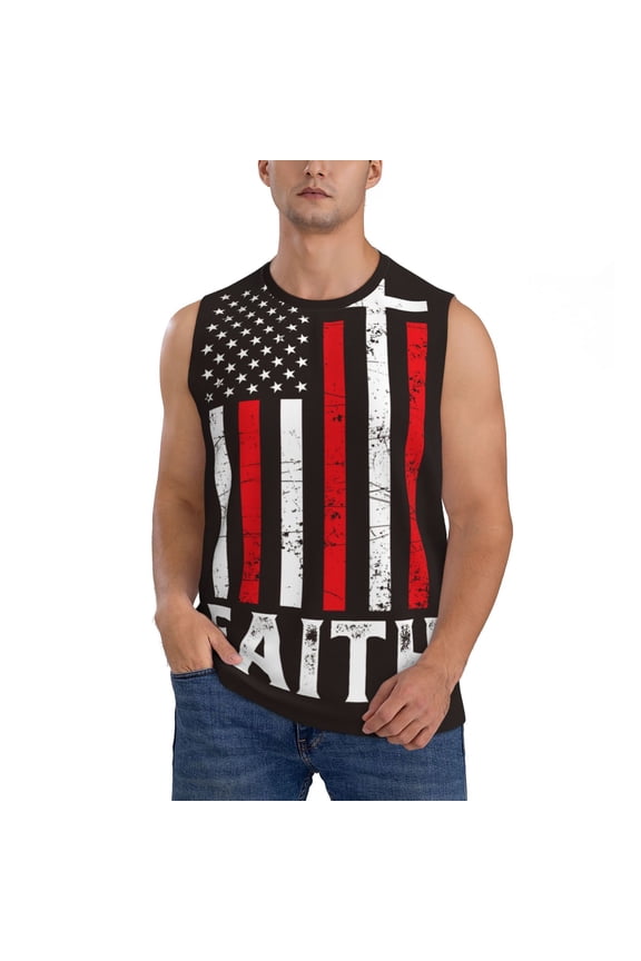 USA Flag Cross Print Men's Tank Top: Sleek Sleeveless Tee for Casual Sports and Beach Occasions-XX-Large