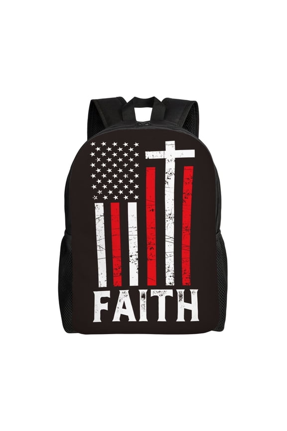 USA Flag Cross Print School Backpack with Laptop Compartment Small Travel Laptop Backpack for Women Men Waterproof College Backpack Simple School Bag
