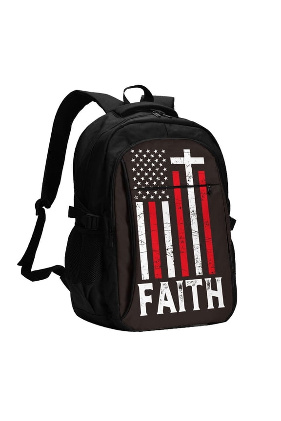 USA Flag Cross for Travel Laptop Backpack, USB-Charging-Enabled, Spacious Business Backpack for Men and Women,College School Computer Bag