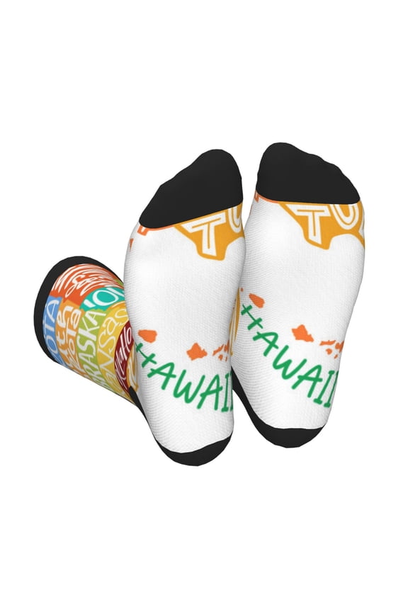 USA MAP Print Crew Socks for Men and Women, Men's Soft Moisture-wicking Sock