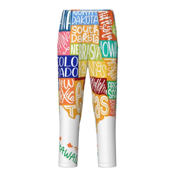 Xecao USA MAP Print Teenagers' Pajama Pants Long Sleep Pants Soft Elastic Waist Pajama Bottoms Elastic waist with 2 Pockets 5-16 Years-XS(5-6)