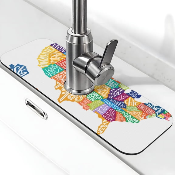 Xecao USA MAP for Kitchen Sink Splash Guard Faucet Mat , Faucet Guard & Draining mat, (15" X 5.5" )