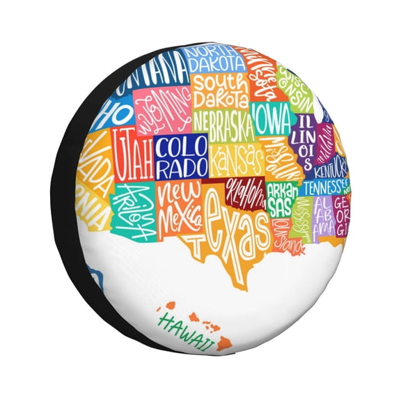 Xecao USA MAP for Tire Covers,Wheel Tire Cover Waterproof, Dust-Proof, And Universally Fitting for Cars,Trailers, SUVs-14 inch