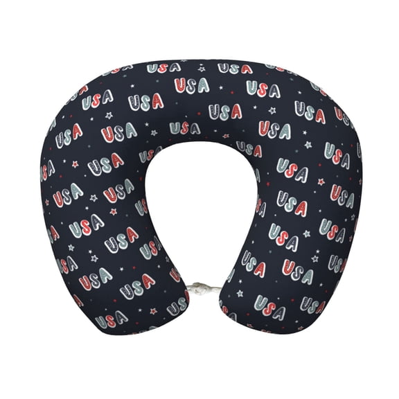 Xecao USA Print Memory Foam Cervical Neck Pillow Versatile U-Shaped Pillows for Home,Office,Camping,Travelling,Soft Washable Cover