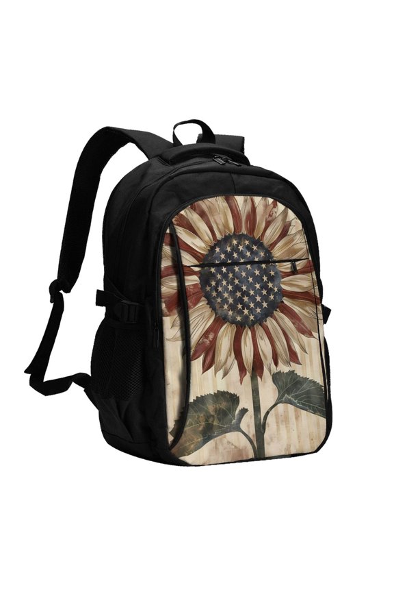 USA Sunflower Flag for Travel Laptop Backpack, USB-Charging-Enabled, Spacious Business Backpack for Men and Women,College School Computer Bag