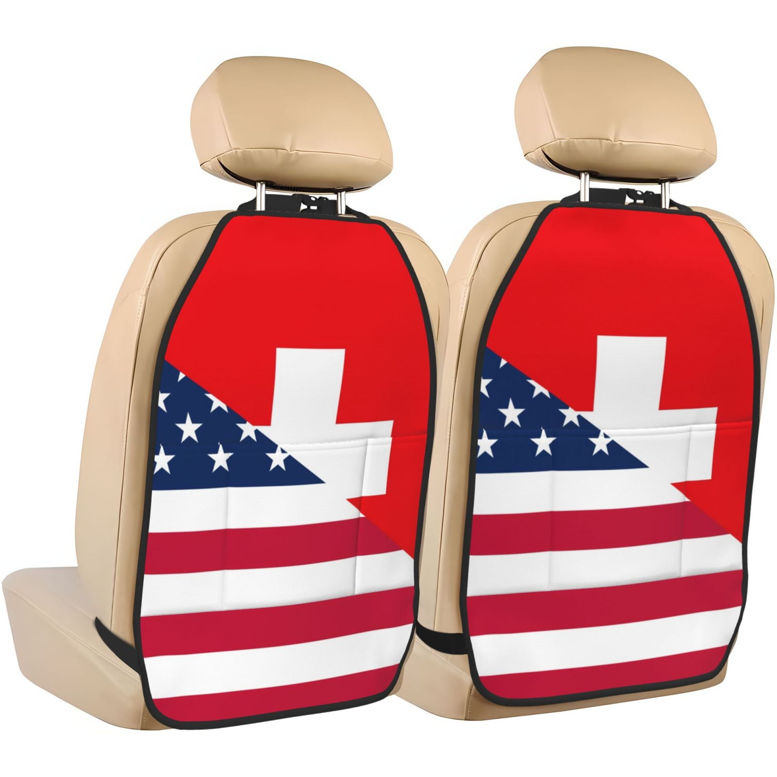 Xecao USA Switzerland Pattern Car Seat Back Protector 2 Pack Large Capacity Pocket, Kick Mats Back Seat Protector