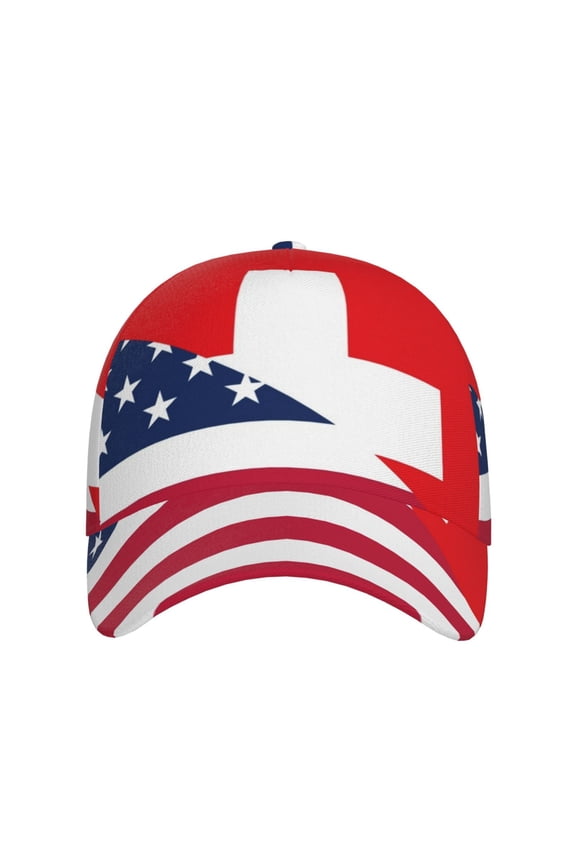 USA Switzerland for Baseball Cap: Unisex, crafted from classic polyester twill fabric, featuring a soft unconstructed design