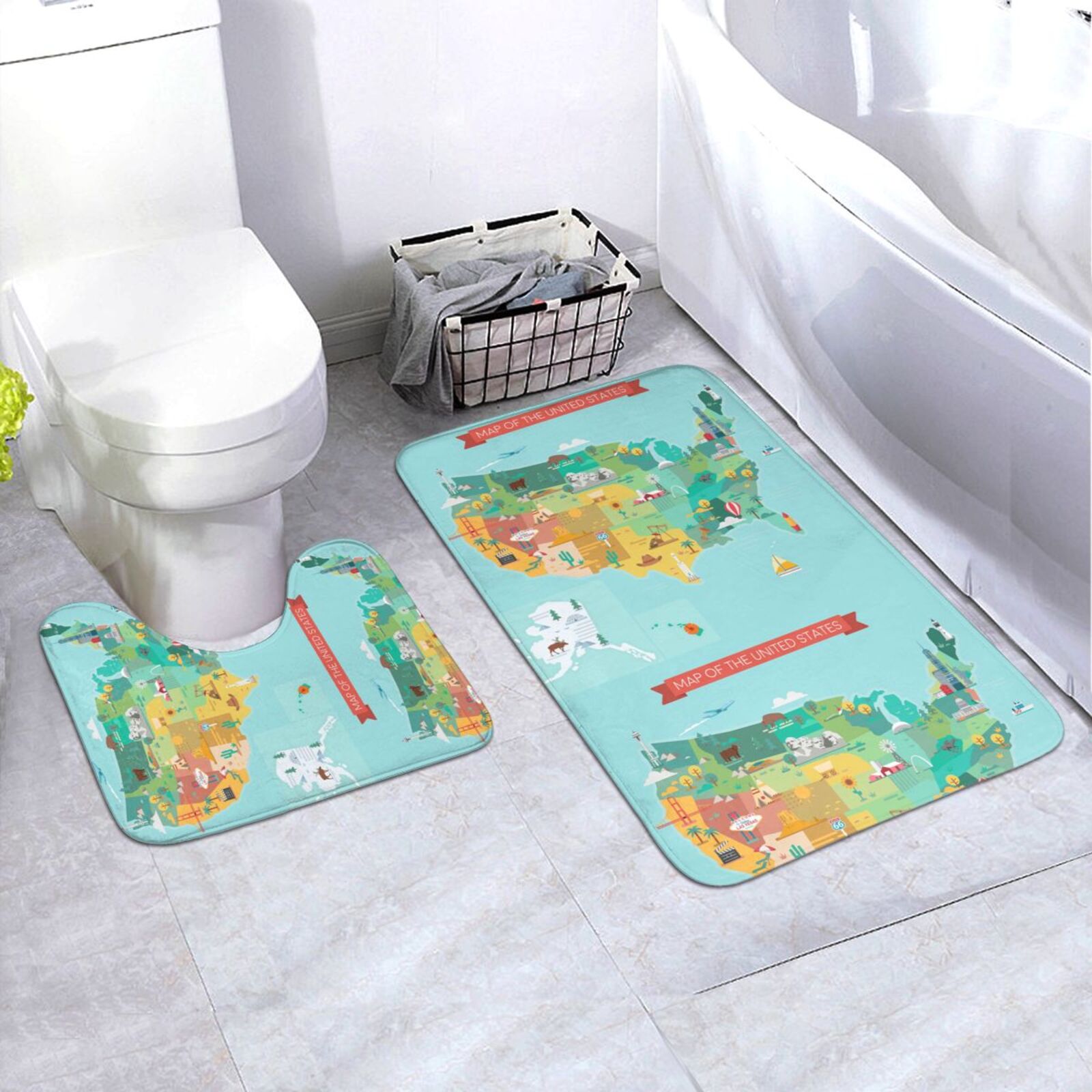 Xecao USA Tourist Map 2-Piece Vintage Seamless Anti-Skid Mat Set ...