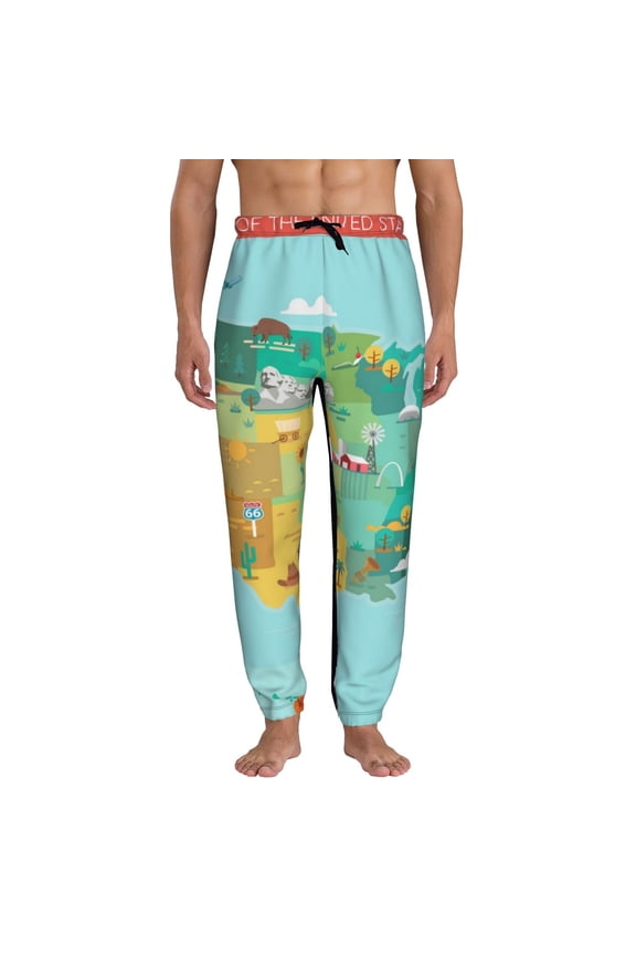 USA Tourist Map Print Active Tech Joggers for Men, Mens Sweatpants Lounge Pants with Pockets-3X-Large