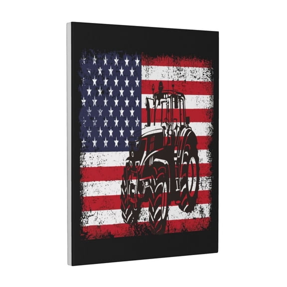 Xecao USA Vintage Flag Tractor for Ready-to-Hang Canvas Art 12x16 Inches - Waterproof HD Print Solid Wood Frame for Gifting,Vertical