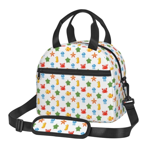 Xecao Undersea Animals Print Insulated Lunch Box, Lunch Cags Lunch Bag Featuring An Adjustable Shoulder Strap