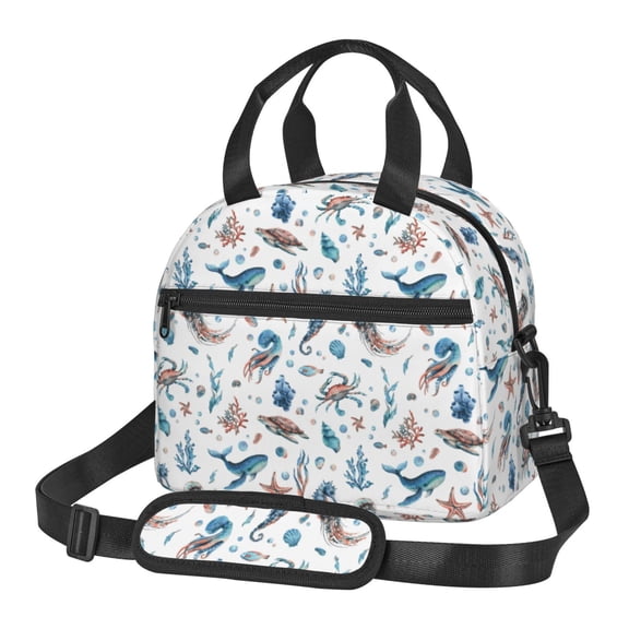 Xecao Undersea Animals Print Insulated Lunch Box, Lunch Cags Lunch Bag Featuring An Adjustable Shoulder Strap