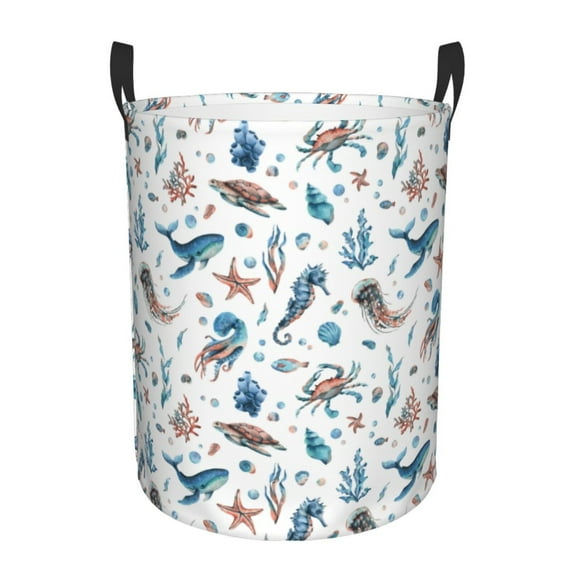 Xecao Undersea Animals Print Laundry Hamper Basket,designed for Blanket Storage and Nursery Clothes in the Bedroom
