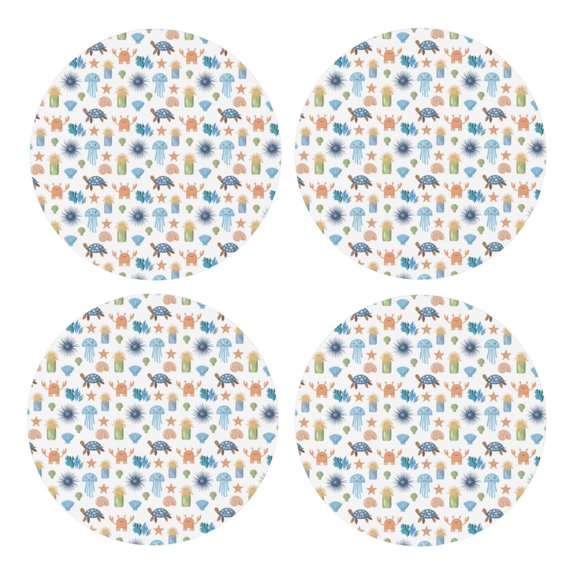 Xecao Undersea Animals for MDF Cork Coaster 4 Pcs,Drink Coasters,Suit for House Warming Gifts New Home ,Coffee Table Decor-Round Shape