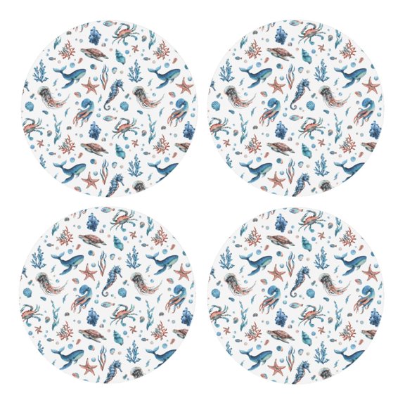 Xecao Undersea Animals for MDF Cork Coaster 4 Pcs,Drink Coasters,Suit for House Warming Gifts New Home ,Coffee Table Decor-Round Shape