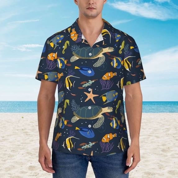 Xecao Undersea Animals print Hawaiian shirt - a stylish short-sleeve button-down for men, perfect for casual beach and tropical outings.