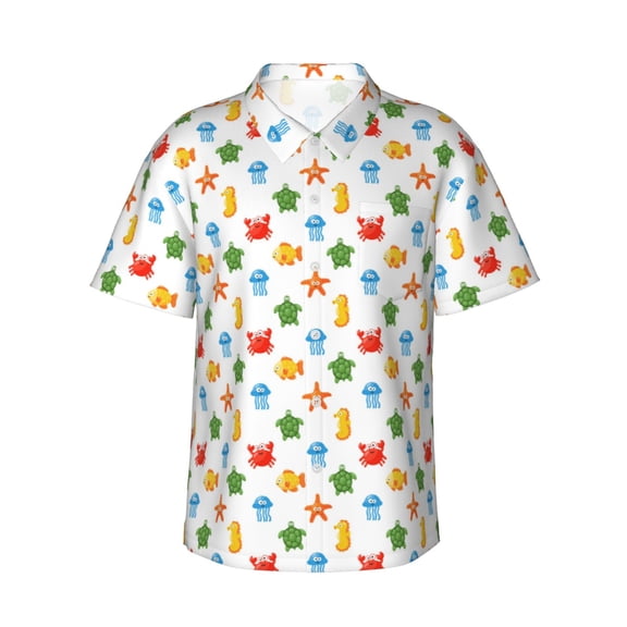 Xecao Undersea Animals print Hawaiian shirt - a stylish short-sleeve button-down for men, perfect for casual beach and tropical outings.