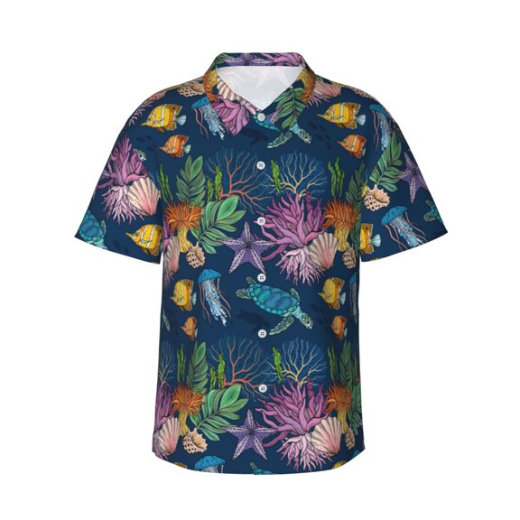 Xecao Undersea Animals print Hawaiian shirt - a stylish short-sleeve button-down for men, perfect for casual beach and tropical outings.