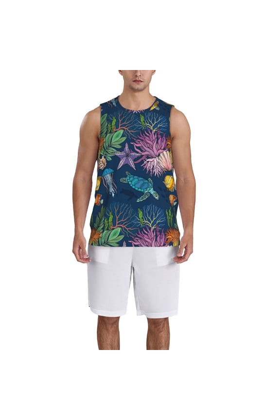 Undersea Animals print basketball shirt for both men and women, a unisex basketball jersey perfect for theme parties-Large