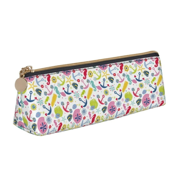 Xecao Undersea Seahorse Print Leather Pencil Case -Stationery Bag Pen Holder for Work & Office