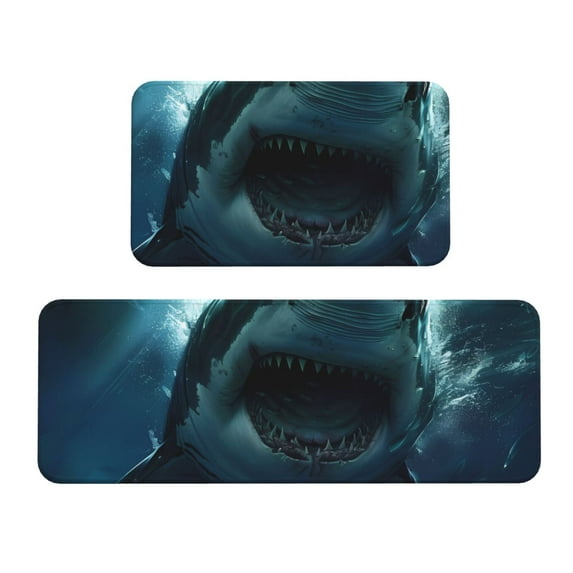 Xecao Undersea Shark Patten Kitchen Rugs and Mats Sets,2 Pieces Non-Slip Washable Rugs, Kitchen Mat for Floor,Suit for Kitchen Decor and Accessories