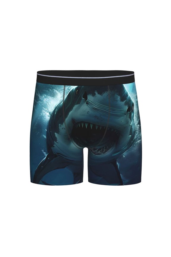 Undersea Shark Print Boxer Briefs for Men's Stretch Moisture-Wicking Underwear, Mid-Rise Classics breathable fabric