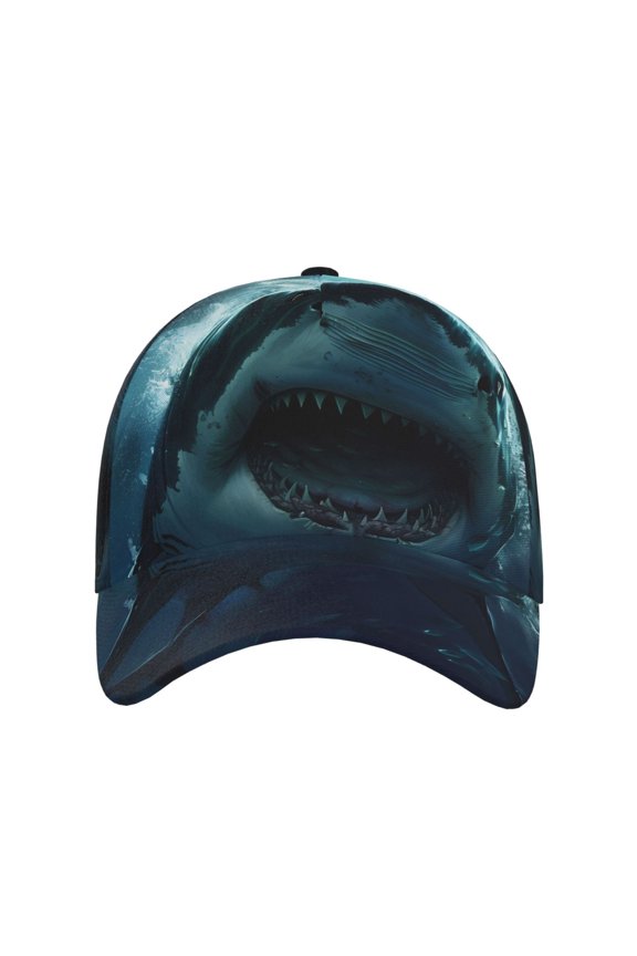 Undersea Shark for Baseball Cap: Unisex, crafted from classic polyester twill fabric, featuring a soft unconstructed design