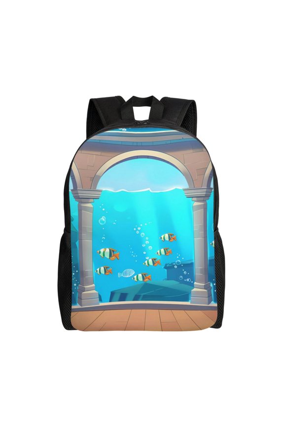 Underwater Aquarium Arches Print School Backpack with Laptop Compartment Small Travel Laptop Backpack for Women Men Waterproof College Backpack Simple School Bag