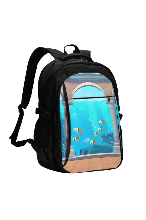 Underwater Aquarium Arches for Travel Laptop Backpack, USB-Charging-Enabled, Spacious Business Backpack for Men and Women,College School Computer Bag