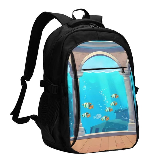 Xecao Underwater Aquarium Arches for Travel Laptop Backpack, USB-Charging-Enabled, Spacious Business Backpack for Men and Women,College School Computer Bag