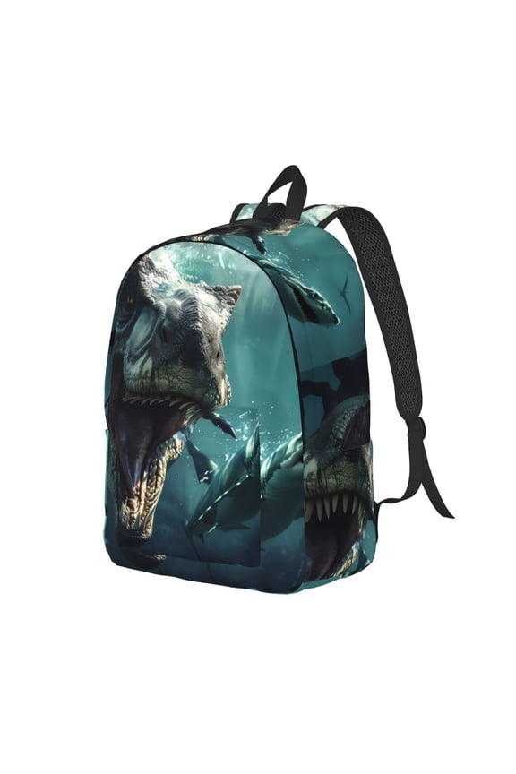 Underwater Dinosaur Shark Canvas College Laptop Backpack, a durable rucksack designed for both men and women, ideal for travel, school, and daily use-Small