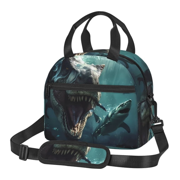 Xecao Underwater Dinosaur Shark Print Insulated Lunch Box, Lunch Cags Lunch Bag Featuring An Adjustable Shoulder Strap