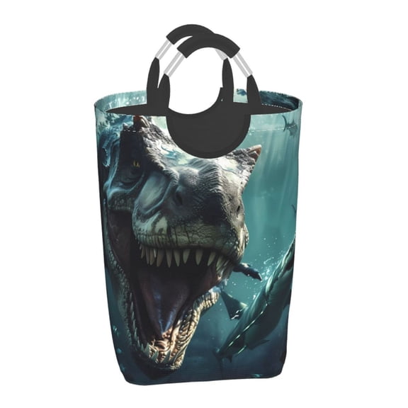 Xecao Underwater Dinosaur Shark for Laundry Basket,Collapsible Large Laundry Hamper,Wash Bag for Laundry Room, Rolling Laundry Basket with Handles