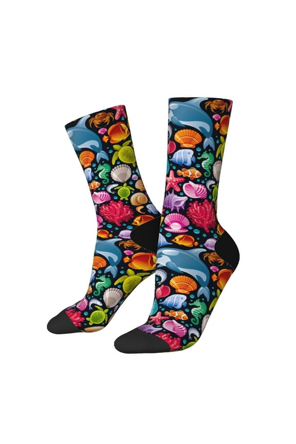 Underwater Diving Animals Pattern Sport Socks for Women and Men Crew Socks Sporty Calf Socks Casual Socks