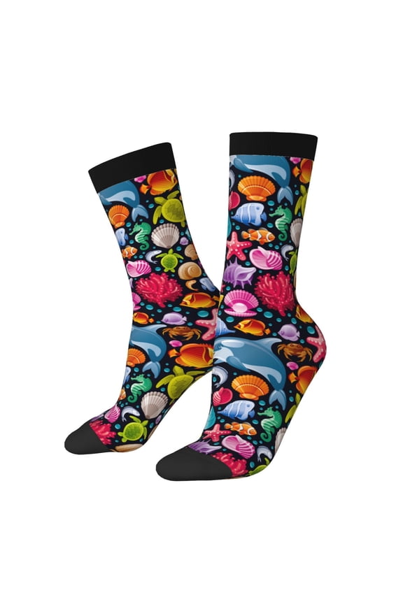 Underwater Diving Animals Pattern Sport Socks for Women and Men Crew Socks Sporty Calf Socks Casual Socks