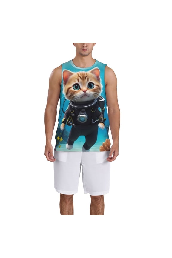 Underwater Diving Cat print basketball shirt for both men and women, a unisex basketball jersey perfect for theme parties-Large
