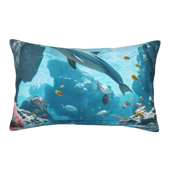 Xecao Underwater Dolphin Scene for Decorative Throw Pillow Case for Couch,Sofa or Bed Set,Pillow Cover for Sofa Home Decor Ideal Gift(Pillow core not included)-16"x24"