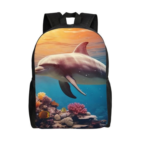 Xecao Underwater Plant Dolphin Print School Backpack with Laptop Compartment Small Travel Laptop Backpack for Women Men Waterproof College Backpack Simple School Bag