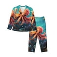 thumbnail image 1 of Xecao Underwater Plant Octopus Print Women Pajamas Set Soft Sleepwear Pjs long Sleeve Button Down Nightwear with Long Pants, 1 of 6