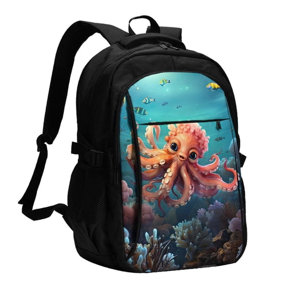 Xecao Underwater Plant Octopus for Travel Laptop Backpack, USB-Charging-Enabled, Spacious Business Backpack for Men and Women,College School Computer Bag